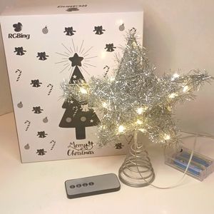 NIB Tree Topper Silver Star with Remote Control Christmas Topper